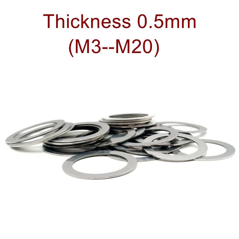 Thickness 0.5mm M3-M20 Stainless steel Flat Washer Ultra thin gasket High precision Adjusting gasket Thin shim SUS304