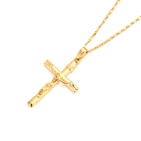 gold cross necklace pendant inri jesus crucifix christianity jewel 24k golden inbi jesus of nazareth king of the jews
