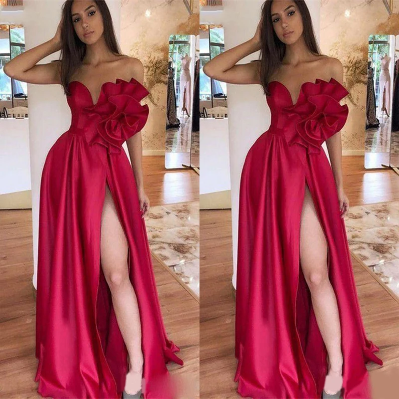 

Cheap Mermaid Prom Dresses Sweetheart High Side Split Handmade Flower Floor Length Formal Dress Evening Gowns Vestidos De Noiva
