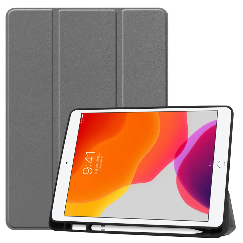 Для iPad 10,2 7th Gen планшет трехстворчатая подставка премиум класса из искусственной кожи умный чехол Мягкий силиконовый чехол из ТПУ встроенный карандаш держатель