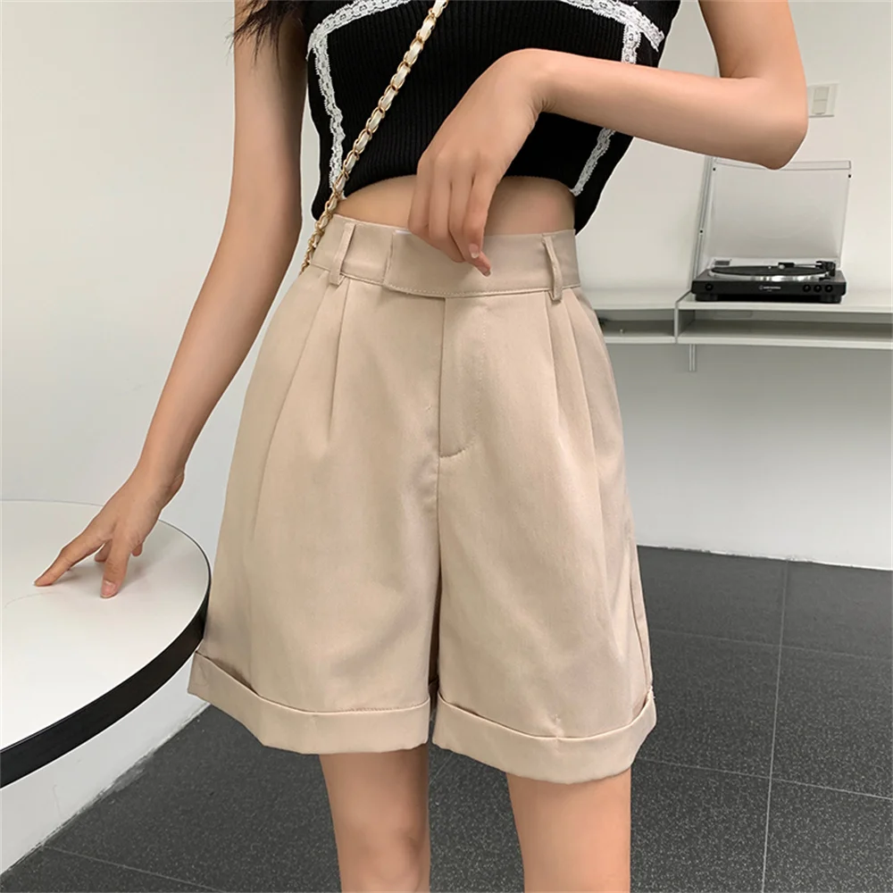 

HziriP 2021 Loose Streetwear S-5XL Shorts Oversize New Solid High Waist Women Chic Wide Leg Summer All Match Casual OL Plus Size