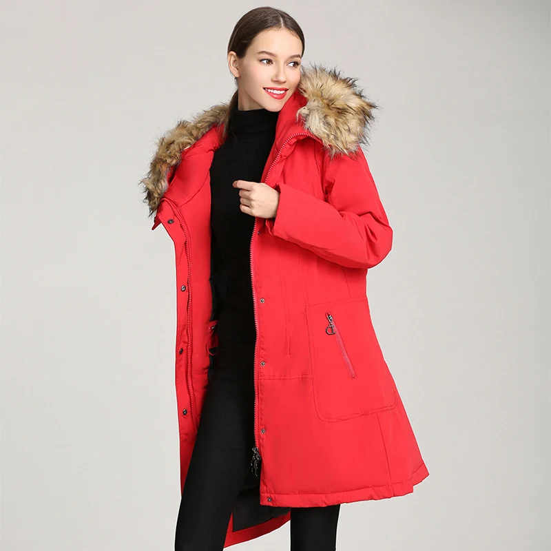 

FAKUNTN Women's Jacket 2020 Winter Fur Collar Hooded Parka Coat Long Thickening Zippers Jacket Full Sleeve Length Solid Coat