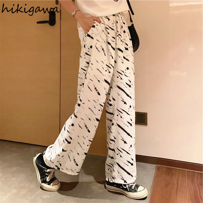 

Hikigawa High Waisted Pants Wide Leg Long Length Pantalon Femme Striped Straight Loose Harajuku Trousers Japan Korean 2021 Pant