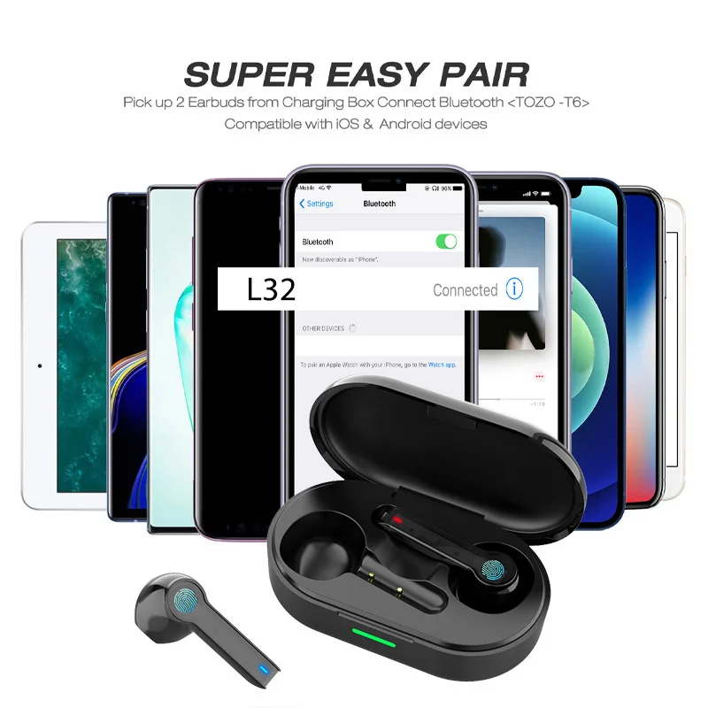 

TWS Wireless Bluetooth Headphones Touch Control Sport Waterproof Earphones HIFI Sound Headset with Microphone for IOS Android