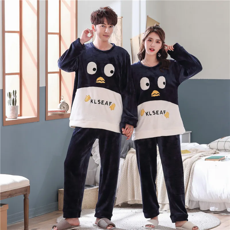 Caiyier/зимние пижамные комплекты для женщин и мужчин толстые теплые фланелевые