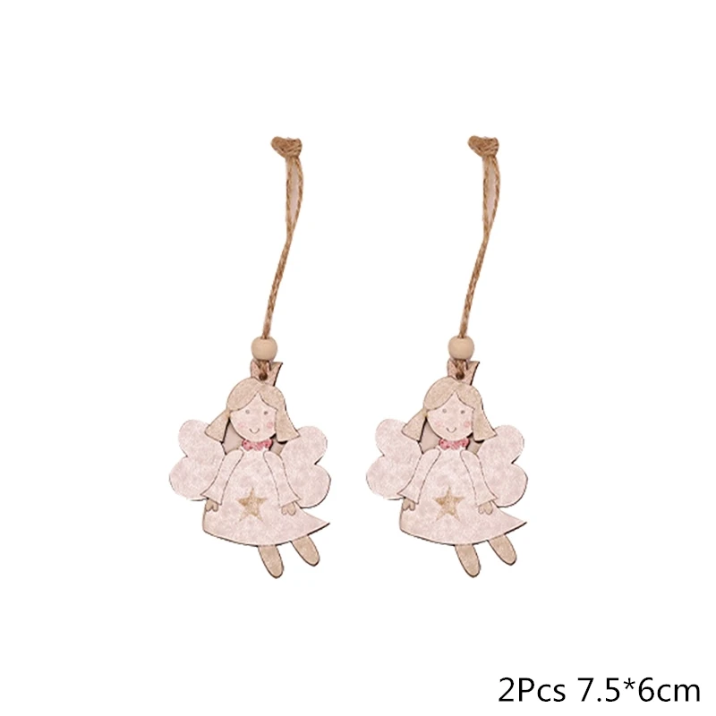 2pcs fairy Деревянная Рождественская елка, украшения, деревянная подвеска, автомобиль/Лось/звезда, поделки своими руками, Noel, рождественские украшения для дома, рождественский подарок для детей - Цвет: 2pcs fairy