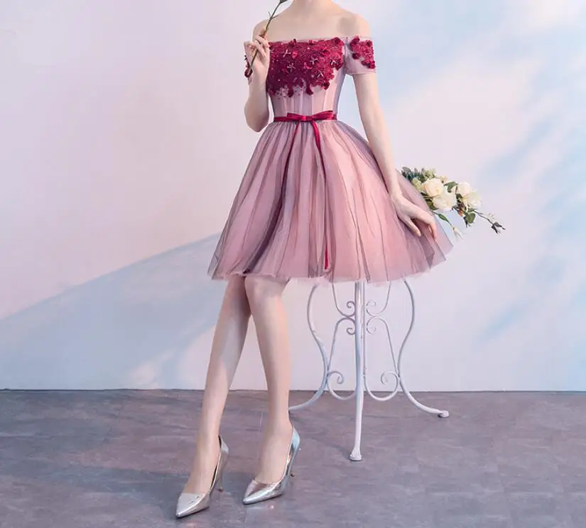pink short B color Высококачественный светильник серого цвета с высокой стойкой с коротким рукавом из органзы Короткое Ночное платье для женщин - Цвет: pink short B color