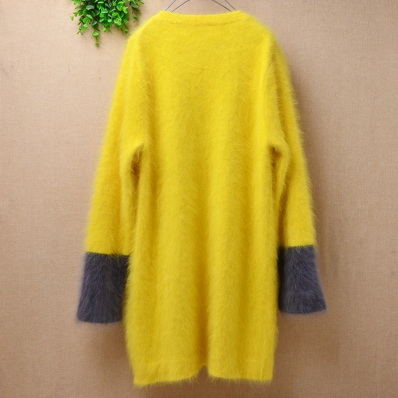 Женский модный плюшевый кашемировый вязаный длинный свитер свободного кроя с