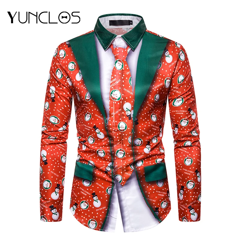 Мужская приталенная рубашка с длинным рукавом и 3D принтом|Повседневные рубашки| |