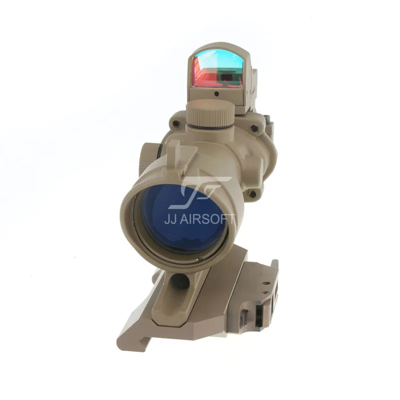 JJ Airsoft ACOG Style 4x32 Scope with Mini Red Dot AC12033 Bobro Quick Release / QD Mount (Black/Tan) | Спорт и развлечения