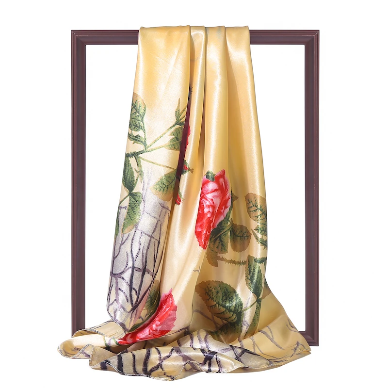 Весенний Цветочный шелковый шарф Wpmen 90 см квадратный шейный головной платок