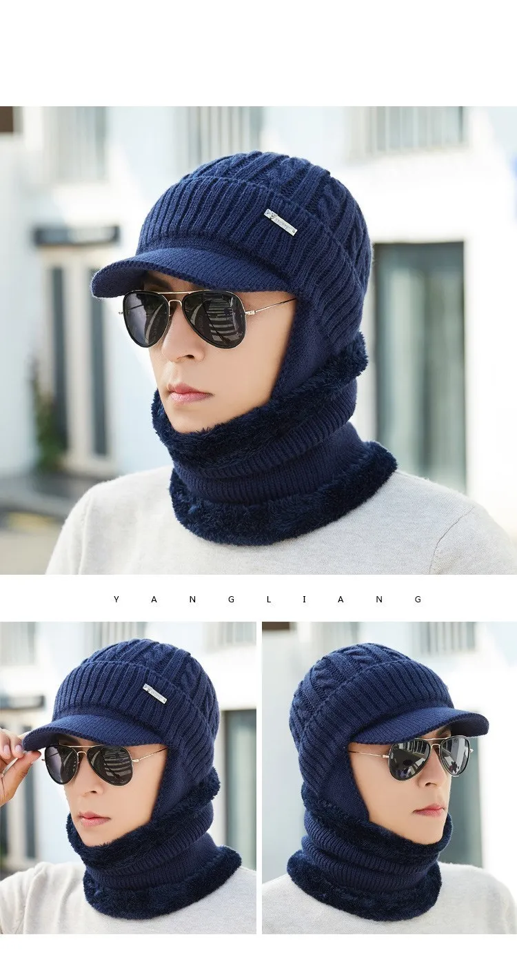 Зимняя шапка, шарф, Skullies Beanies для мужчин, вязаная шапка, женская маска, толстая Балаклава, ушанка, шерстяной берет, мужская шапка, шапка