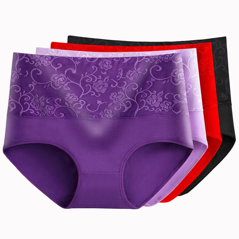 

4Pcs/Set Women Panties High Waist Plus Size Sexy Cotton Underwear Female Belly Briefs Breathable Printing Lingeries Knickers