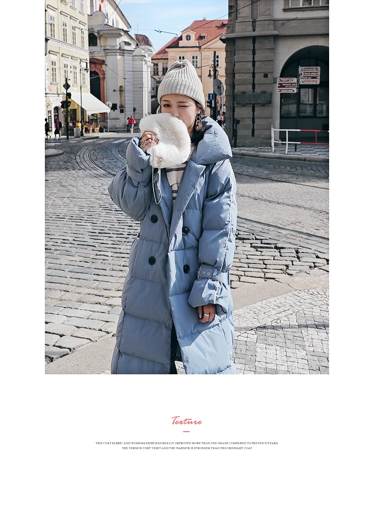 Hong Kong Style Thick Long Lace-up Cotton Coat Women's Winter Style Students Cotton-padded Jacket down Feather Cotton-padde