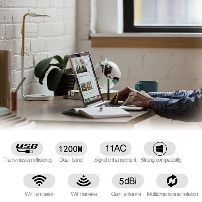 

Mini Lightweight WiFi Dongle 1200Mbps USB 3.0 Wireless Adapter Receiver Transmitter for PC Laptop