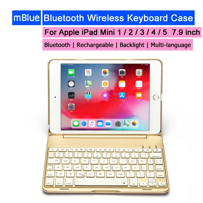 Беспроводной Bluetooth клавиатура чехол для iPad Mini 1 2 3 4 5 7 9 дюймов Подсветка Русский