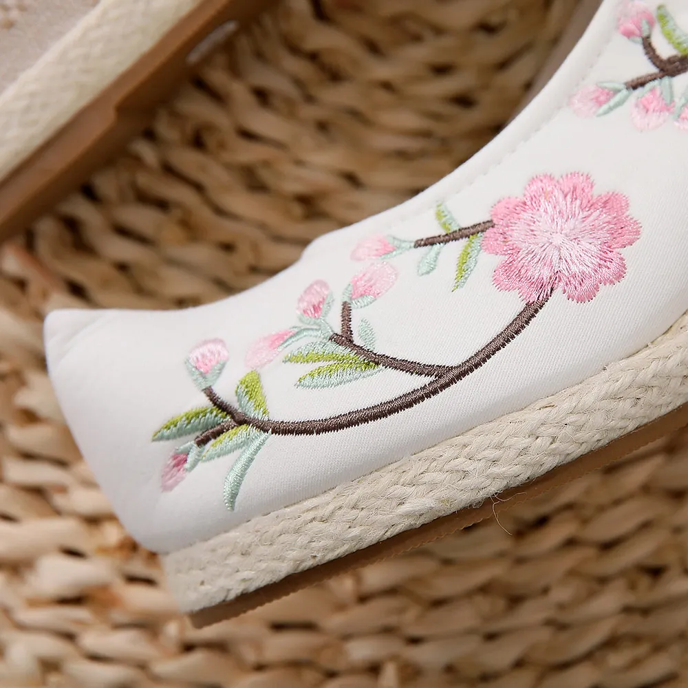 Veowalk/женские туфли ручной работы из холщовой ткани с вышивкой на 6 см Балетки