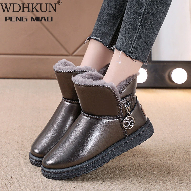 

WDHKUN женские новые зимние Бархатные ПУ водонепроницаемые сапоги средней длины утолщенные теплые зимние сапоги Женская хлопковая обувь