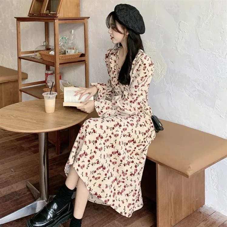 

Женское элегантное платье с цветочным принтом, новый дизайн, осень 2021