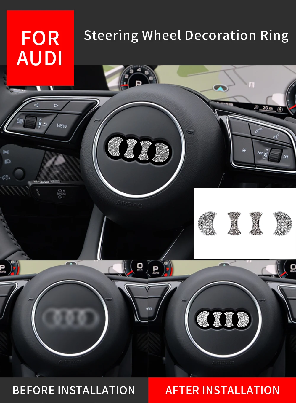 4 шт./компл. Автомобильная эмблема рулевого колеса Интерьер 3D Стразы для A4L A6L A3 A5 Q3