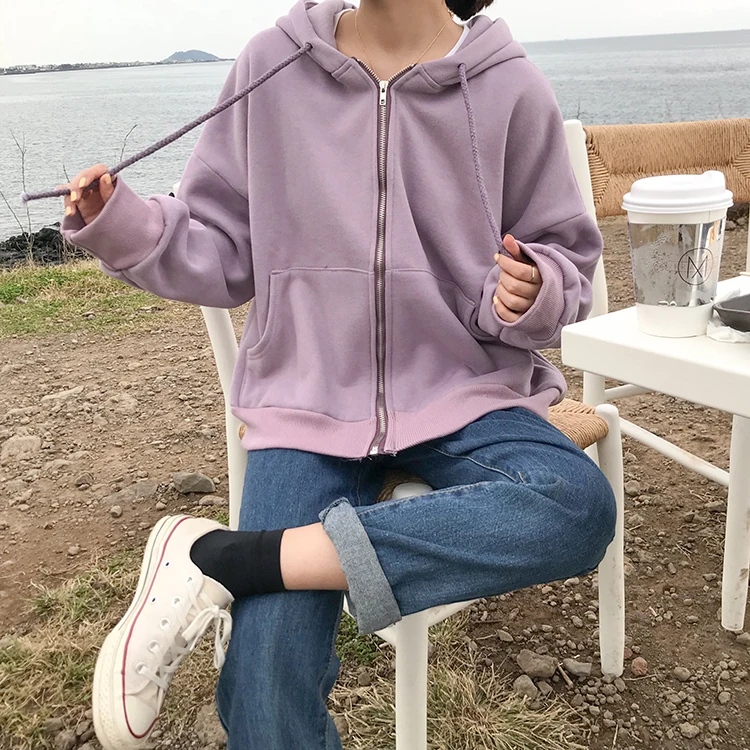 

2021 Women's Sweatshirts Japanese Harajuku Ulzzang Casual Loose Solid Color Sweatshirt Female Korean Kawaii Clothing For Women