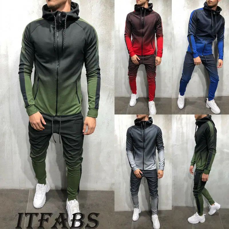 Fashion Men Gradient Tracksuits Sets Sportswear Spring Fall Outfits Hooded Sweatshirts Slim Fit Joggers Gym Pants | Мужская одежда