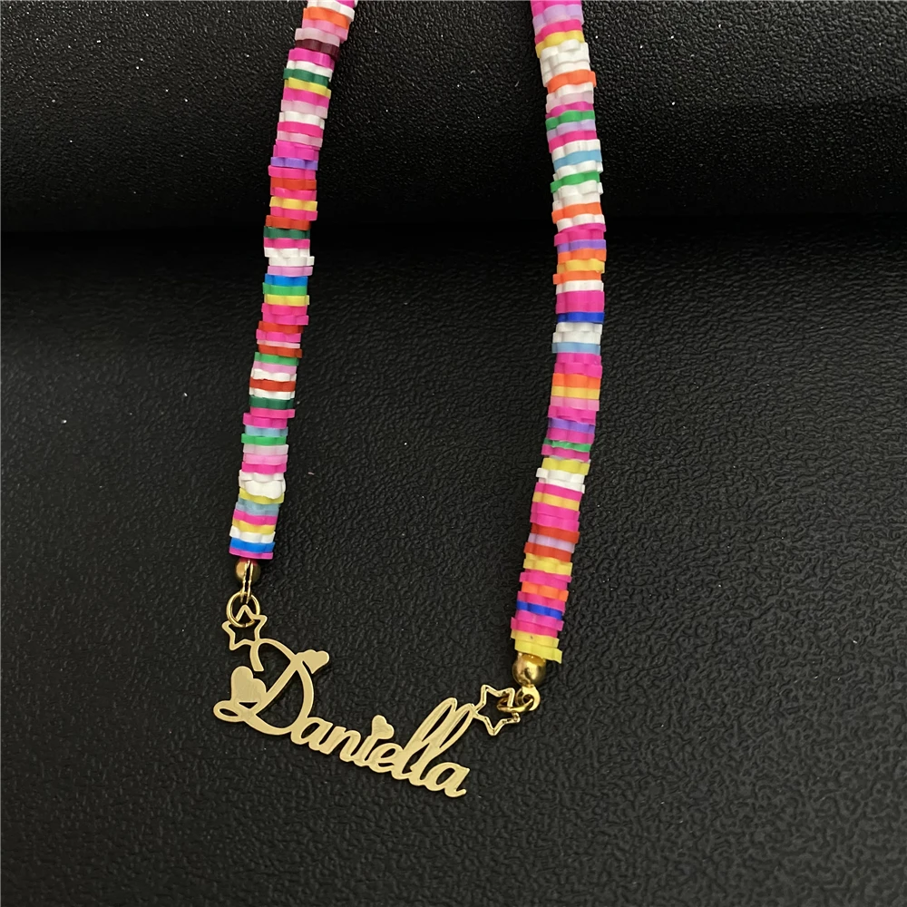 

Name Custom Bohemian Bead Stainless Steel Necklace For Women Girl Personalized Bead Choker Pendant Jewelry Christmas Gifts