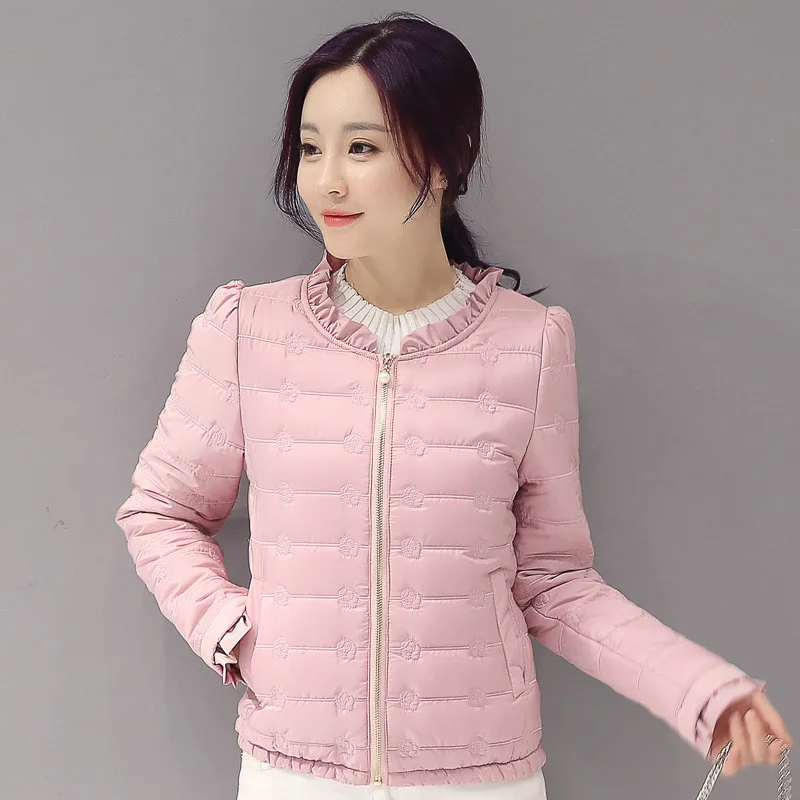 

Autumn Cotton Coat Slim Winter Jacket Thick Girl Clothing Large Size 3xl Embroidery Ladies Tops Fashion Long Sleeve Black Parkas