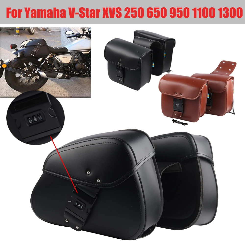 

For Yamaha V-Star XV XVS Virago 250 650 950 1300 Motorcycle Leather Saddlebag Side Tool Luggage Bags Saddle Bags Storage Pouch