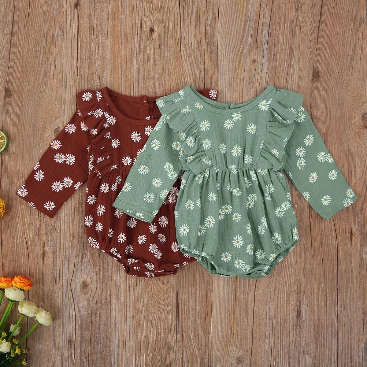 

Cute 0-24M Newborn Baby Girl Jumpsuit Autumn Cotton Linen Cloths Floral Print Long Sleeve Jumpsuit Romper One Piece