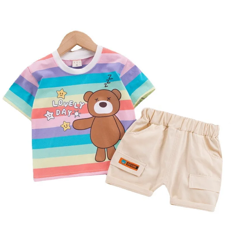 

Baby summer clothes striped bear suit children's clothes summer girl 2021 new cartoon two-piece suit