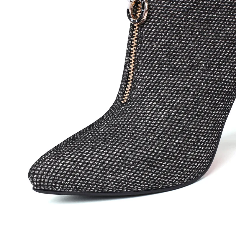 YMECHIC/2019 г. Осенне-зимние черные сапоги на шпильке женские пикантные белые