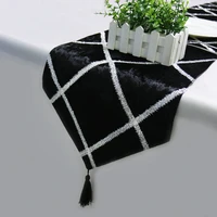 2020 diamond lattice velvet table runner bed runner party wedding decors stripe end of the bed table cloth towels
