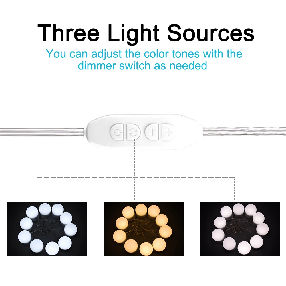 Голливудский стиль светодиодный зеркало для макияжа с лампой USB Косметика Макияж лампа 10 лампочек комплект 3 цвета освещение красота туалетный
