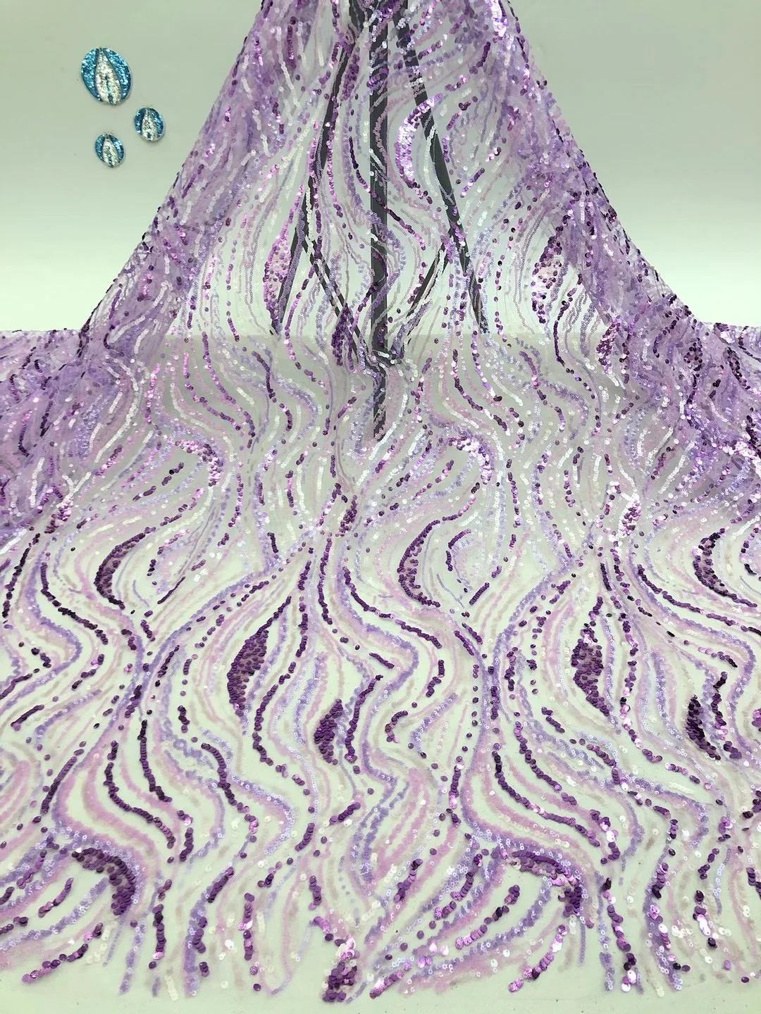 

Новейшая африканская сетчатая кружевная ткань с блестками, фиолетовая нигерийская вышитая Тюлевая кружевная ткань, подходит для свадьбы 5yardsXB4629