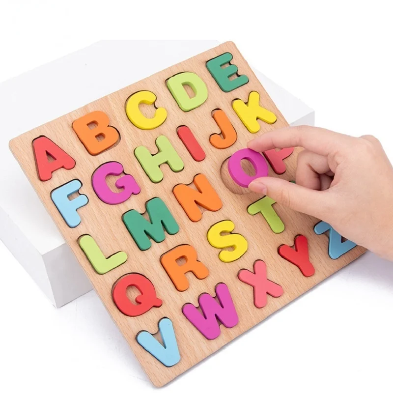 

1 PC 20cm Wooden Board with Colorful Alphabet Number 3D Puzzle Kids Early Educational Toy Matching Letter Family Game
