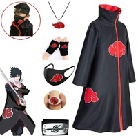 akatsuki costume akatsuki halloween cloak cape 3pcs with headband and ring itachi robe cosplay anime costume with konoha bandeau