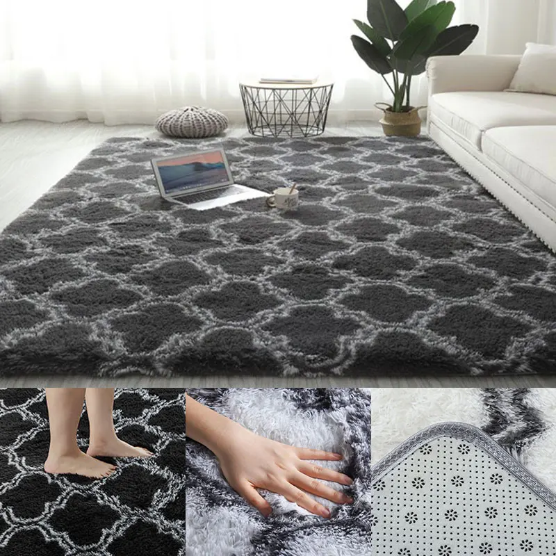 Fluffy Fur Tie Dye Carpets For Bedroom Decor Modernas Home Floor Large Hand Washable Nordica Living Room Soft White Shaggy Rug | Дом и сад