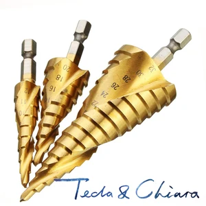 1 комплект, 3 шт., 4-122032 мм, HSS спиральное Рифленое сверло, твердосплавное мини-сверло, аксессуары, титановое ступенчатое Коническое сверло