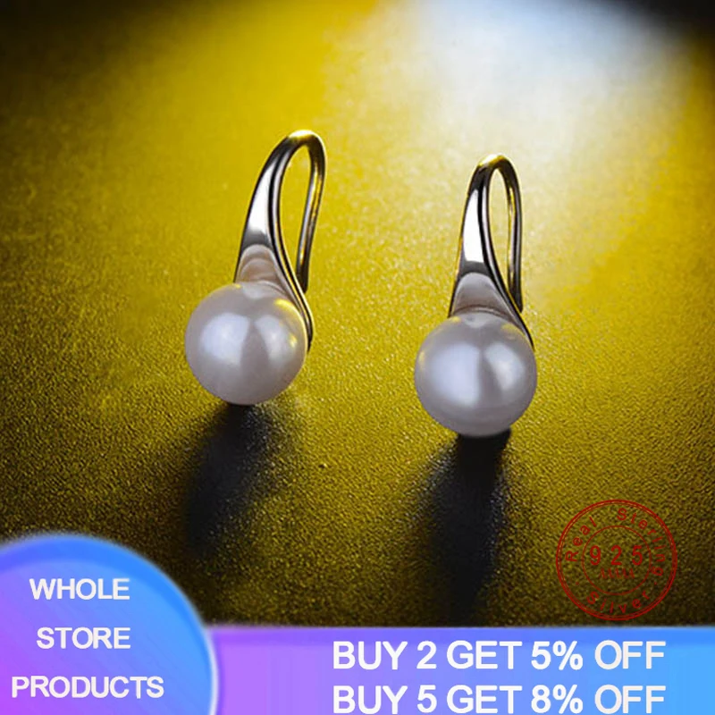 

YANHUI 2020 Trendy Jewelry Earrings 8mm White 100% Nature Freshwater Pearl Drop Earrings For Women Gift 925 Silver Earrings E330