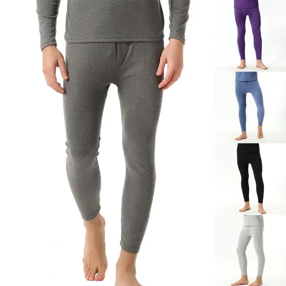 

5 Colors Men Base Pants Practical Mid Waist Warm-keeping Men Leggings Comfortable Close Fit Spandex Men Pants for Winter