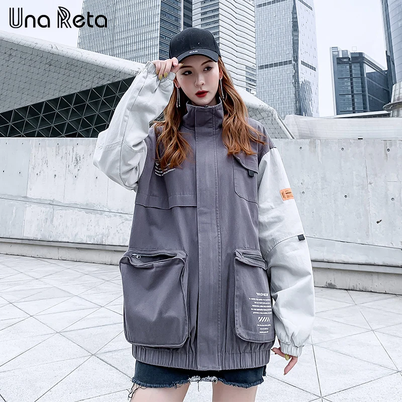 UnaReta куртка пальто для мужчин новая пара ветровка пальто для женщин Harajuku Хип Хоп Ретро волшебный цвет печать куртка Мужская Уличная - Цвет: Серый