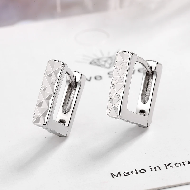 

Minimalist 925 Sterling Silver Square Stud Earrings for Women Girl Korean Style Starry Carved Summer Fashion Jewelry Accessories