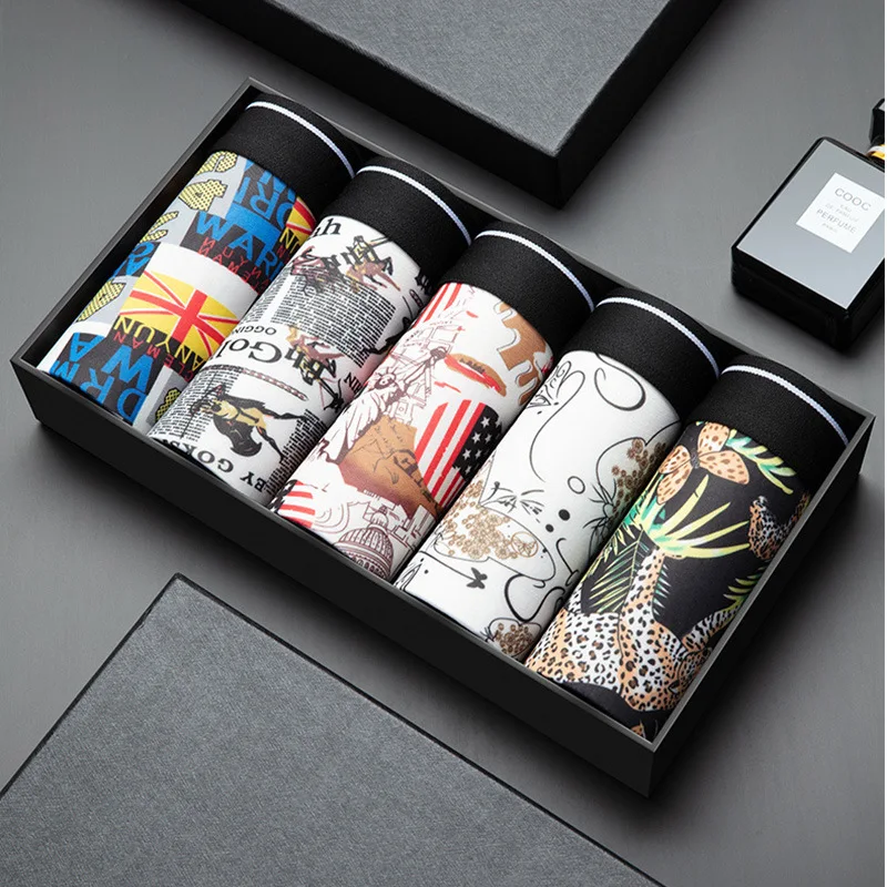 Kejiang Мужское нижнее белье боксеры из ледяного шелка трусы с принтом мужские