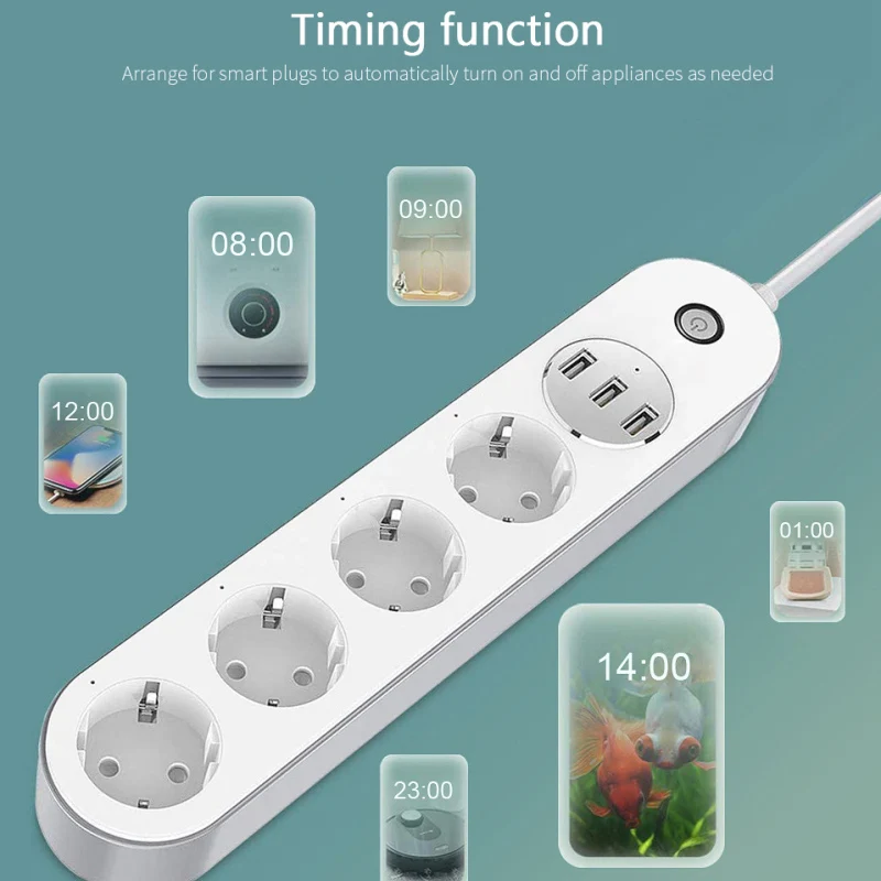 

Smart Home Tuya Wifi 4 EU Outlets Plug Power Strip With 3 USB Charging Port Timer App Smart Life Control With Alexa Google Home