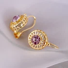 Женские винтажные серьги-гвоздики, с аметистом, круглые, фиолетовые, золотые 18 карат