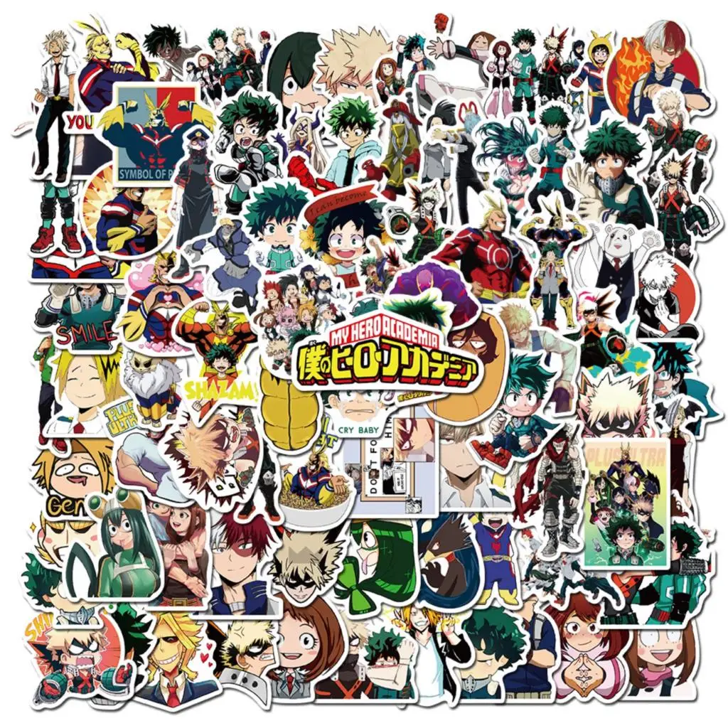 Pegatinas de personajes de My Hero Academia, calcoman&iacute;as de Anime para monopat&iacute;n, port&aacute;til, Izuku Midoriya, Might Boku No Hero Academia, 10/50/100 Uds.-1