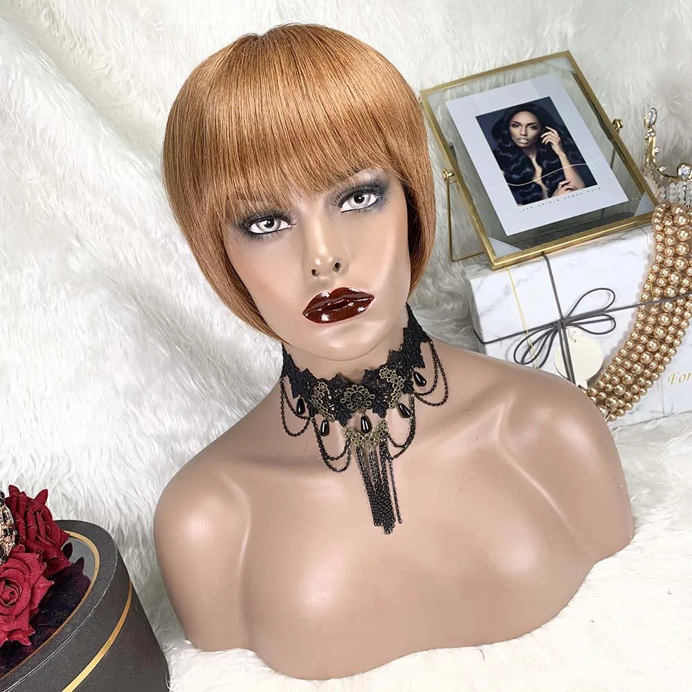 

Esty Hair Short Pixie Non Lace Human Hair Wigs Machine Made Human Hair 30# Colored Short Wigs with Bangs for Women