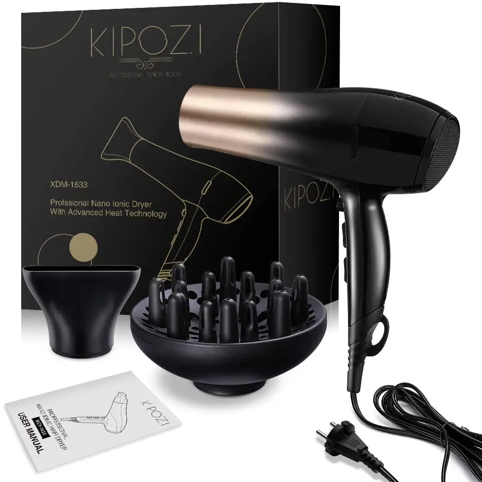 

KIPOZI 1875W Hair Dryer Electric Powerful Blower Hair Salon Blow Dryer Lightweight Low Noise Hair Care Fast Dry with Accessories
