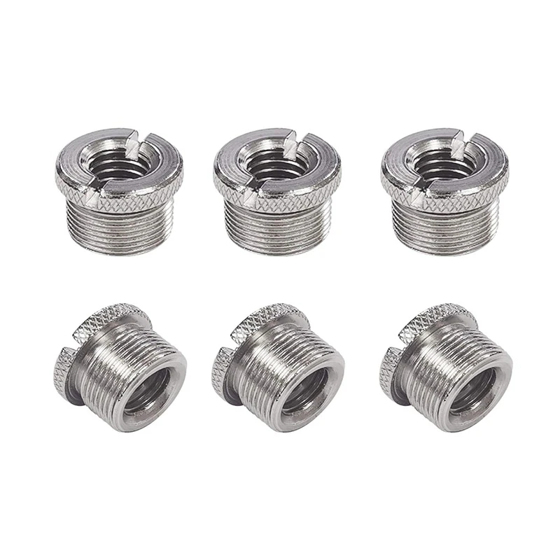 

Retail 6 Pcs 5/8 inch Male to 3/8 inch Female Mic Converter Threaded Screw Adapter with Knurls for Microphone Stands Mounts